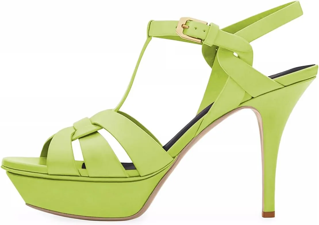 FSJ Women Comfort Platform Stiletto High Heel Ankle Strap Sandals Open Toe Sexy Strappy Slingback Wedding Party Shoes Size 4-16 US