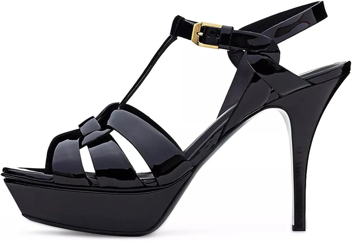 FSJ Women Comfort Platform Stiletto High Heel Ankle Strap Sandals Open Toe Sexy Strappy Slingback Wedding Party Shoes Size 4-16 US
