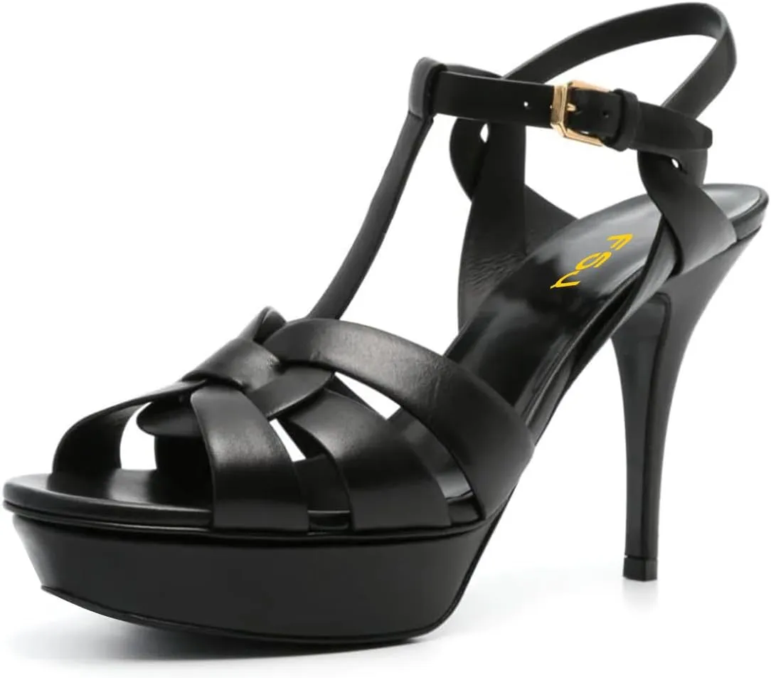 FSJ Women Comfort Platform Stiletto High Heel Ankle Strap Sandals Open Toe Sexy Strappy Slingback Wedding Party Shoes Size 4-16 US