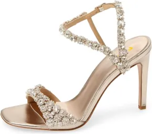 FSJ Women Crystal Strap Stiletto High Heel Sandals Bridal Wedding Open Toe Rhinestones Embellished Formal Evening Prom Shoes Size 4-16 US