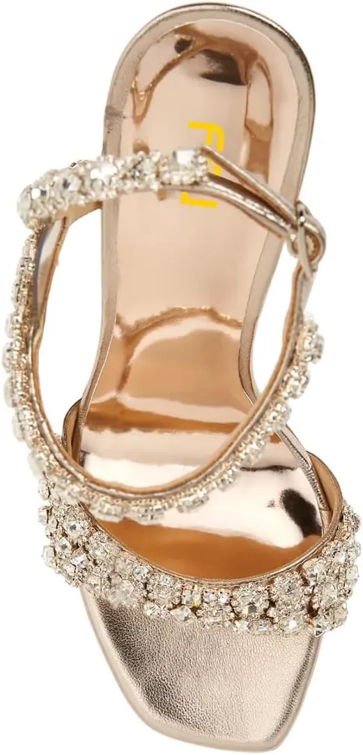 FSJ Women Crystal Strap Stiletto High Heel Sandals Bridal Wedding Open Toe Rhinestones Embellished Formal Evening Prom Shoes Size 4-16 US