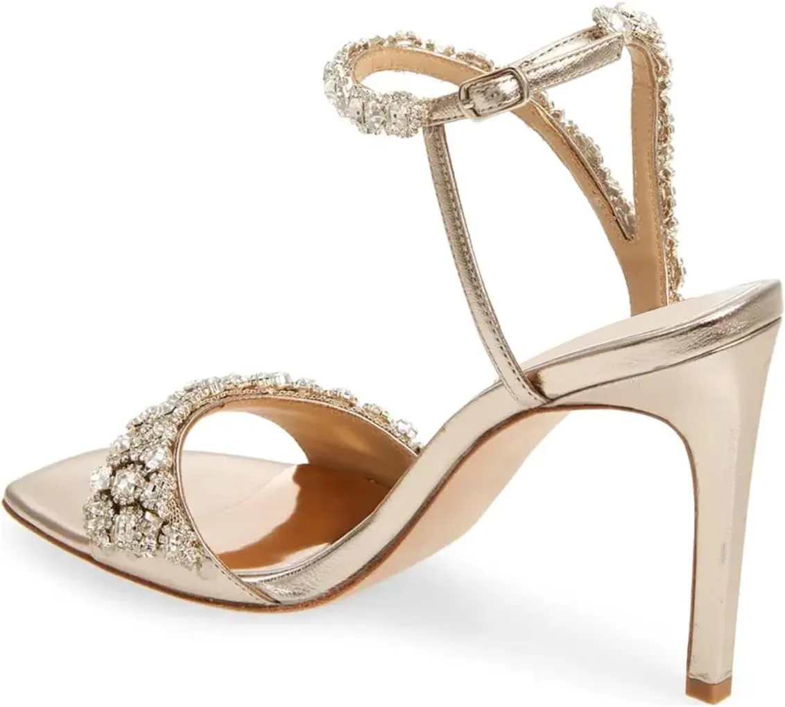 FSJ Women Crystal Strap Stiletto High Heel Sandals Bridal Wedding Open Toe Rhinestones Embellished Formal Evening Prom Shoes Size 4-16 US