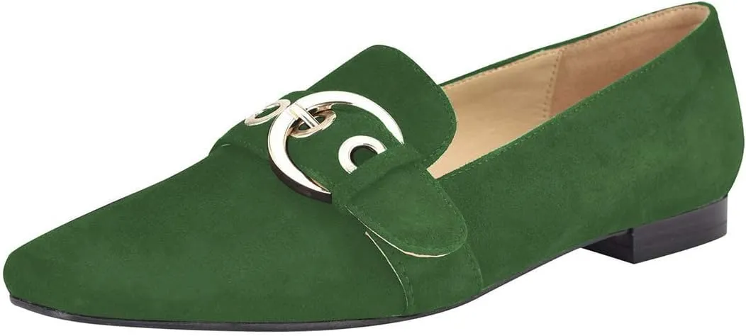 FSJ Women Squared Toe Loafers Comfort Slip On Flats Block Chunky Low Heel Buckle Decor Casual Dress Work Office Shoes Size 4-15 US