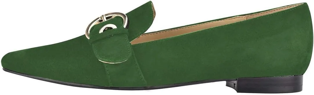 FSJ Women Squared Toe Loafers Comfort Slip On Flats Block Chunky Low Heel Buckle Decor Casual Dress Work Office Shoes Size 4-15 US