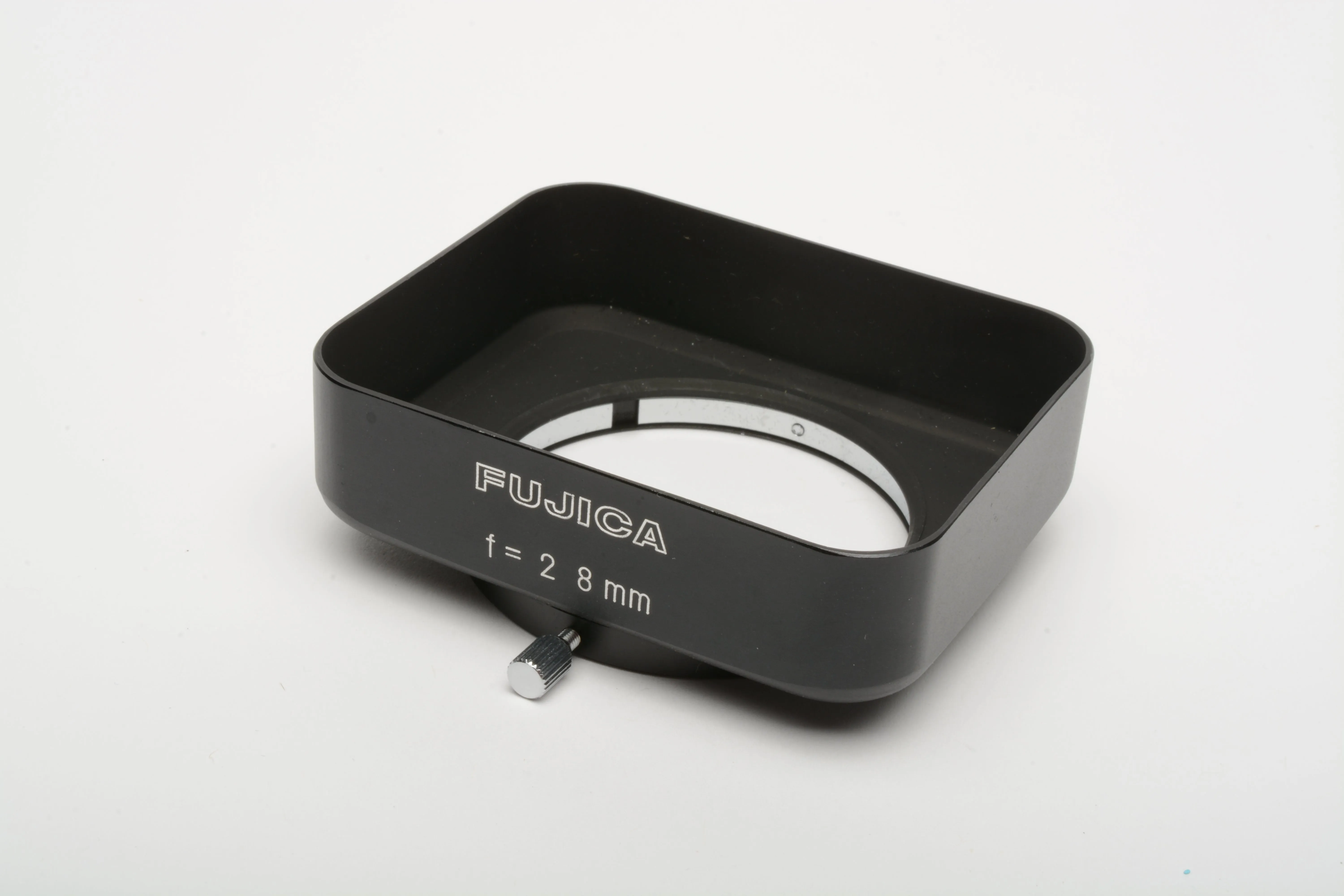 Fujica rectangular metal lens hood 49mm slip on in case, Clean