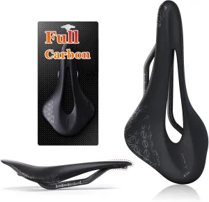 Full Carbon Bike Seat, Road Bike Saddle for Men Women Comfort Ergonomic Mountain Bike Seat Waterproof Replacement Saddles Comfy Cycling Rides for BMX MTB & City Road Shock Absorbing