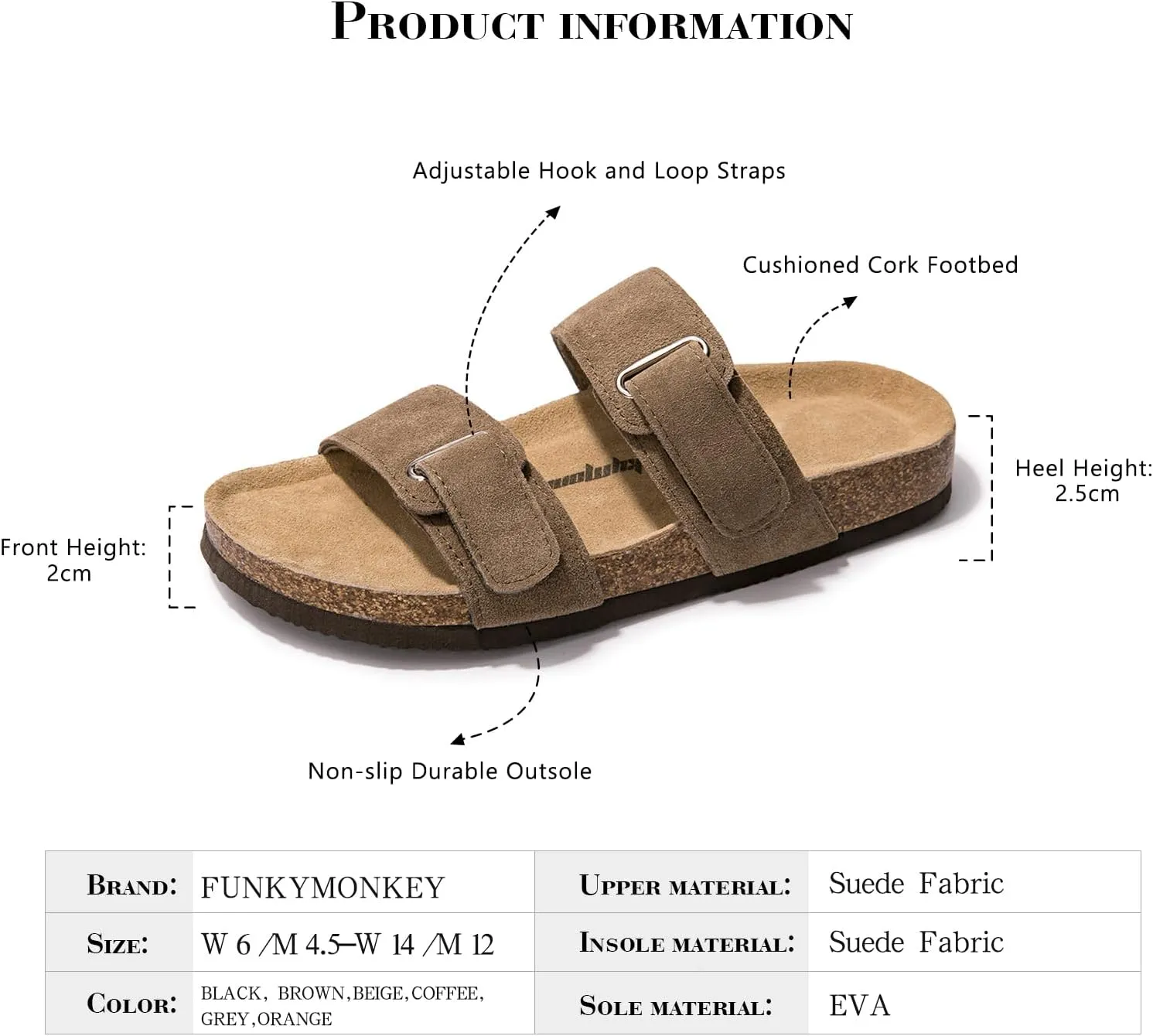 FUNKYMONKEY Unisex Slide Sandals Adjustable Double Buckle with Soft Footbed Comfort Slides for Women and Men