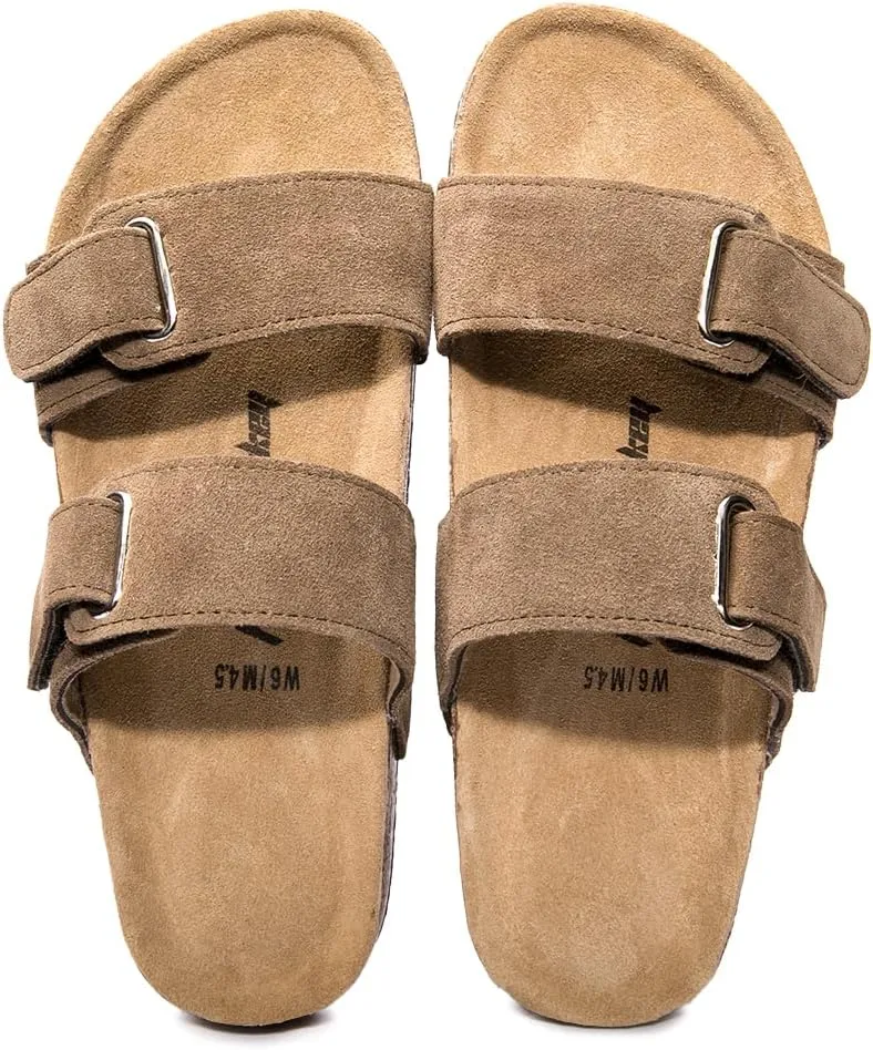 FUNKYMONKEY Unisex Slide Sandals Adjustable Double Buckle with Soft Footbed Comfort Slides for Women and Men