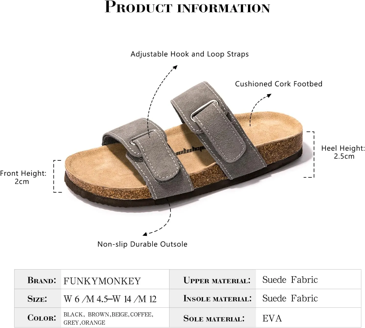 FUNKYMONKEY Unisex Slide Sandals Adjustable Double Buckle with Soft Footbed Comfort Slides for Women and Men