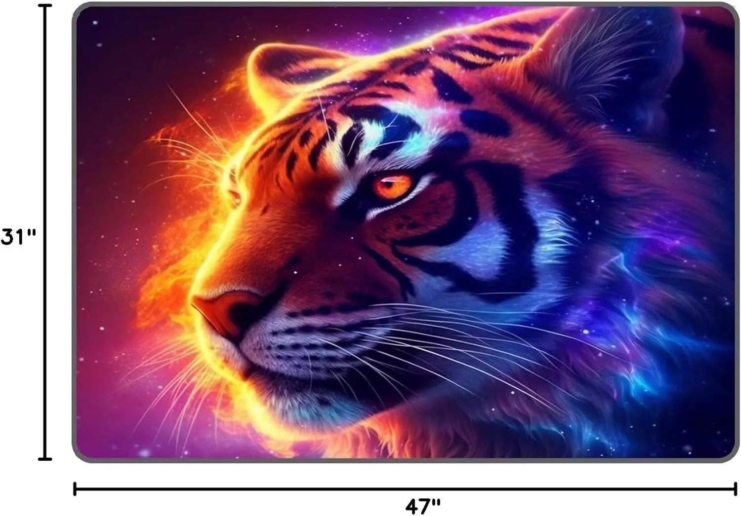 Galaxy Tiger Rug 3D Fierce Tigers Area Rugs for Bedroom Living Room Playroom Gameroom Boys Kids Fire Glitter Carpet Throw Rugs Floor Mat 47 in X 31 in