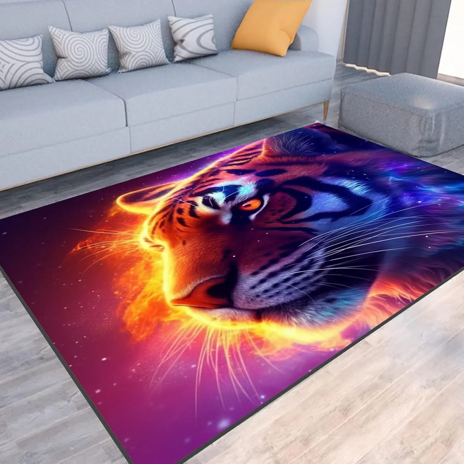 Galaxy Tiger Rug 3D Fierce Tigers Area Rugs for Bedroom Living Room Playroom Gameroom Boys Kids Fire Glitter Carpet Throw Rugs Floor Mat 47 in X 31 in