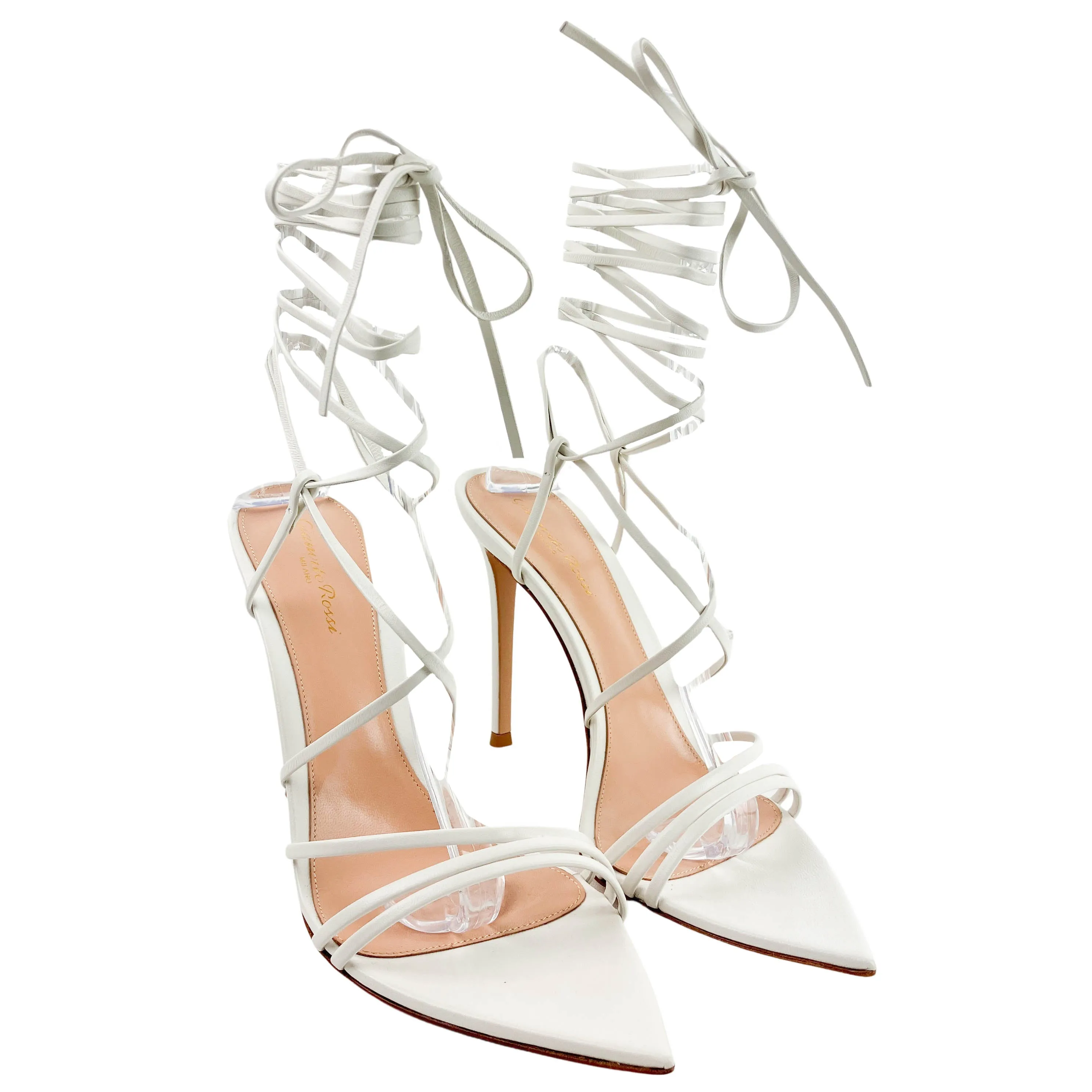 Gianvito Rossi Lace Up Sandals in Nappa White