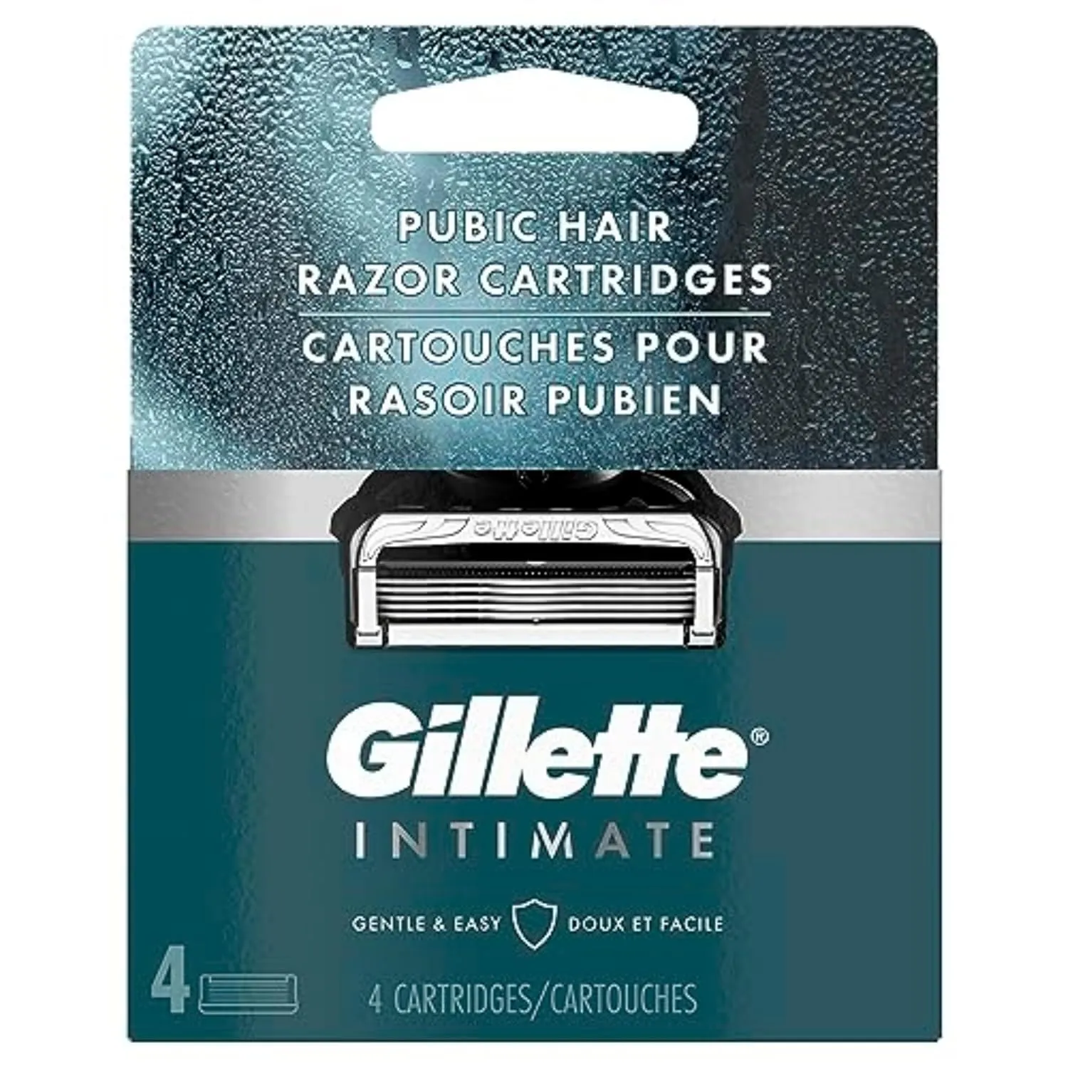 Gillette Intimate Pubic Hair Razor Cartridges, 4 Razor Blade Refills, Gentle and Easy to Use, Dermatologist Tested, With 2x Lubrication