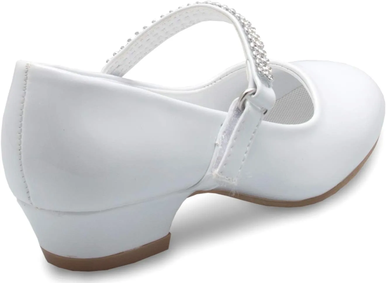 Girls Kitten Heels Mary Jane Shoes - Round Toe with Rhinestone Strap- Easy on Off