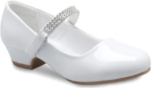 Girls Kitten Heels Mary Jane Shoes - Round Toe with Rhinestone Strap- Easy on Off