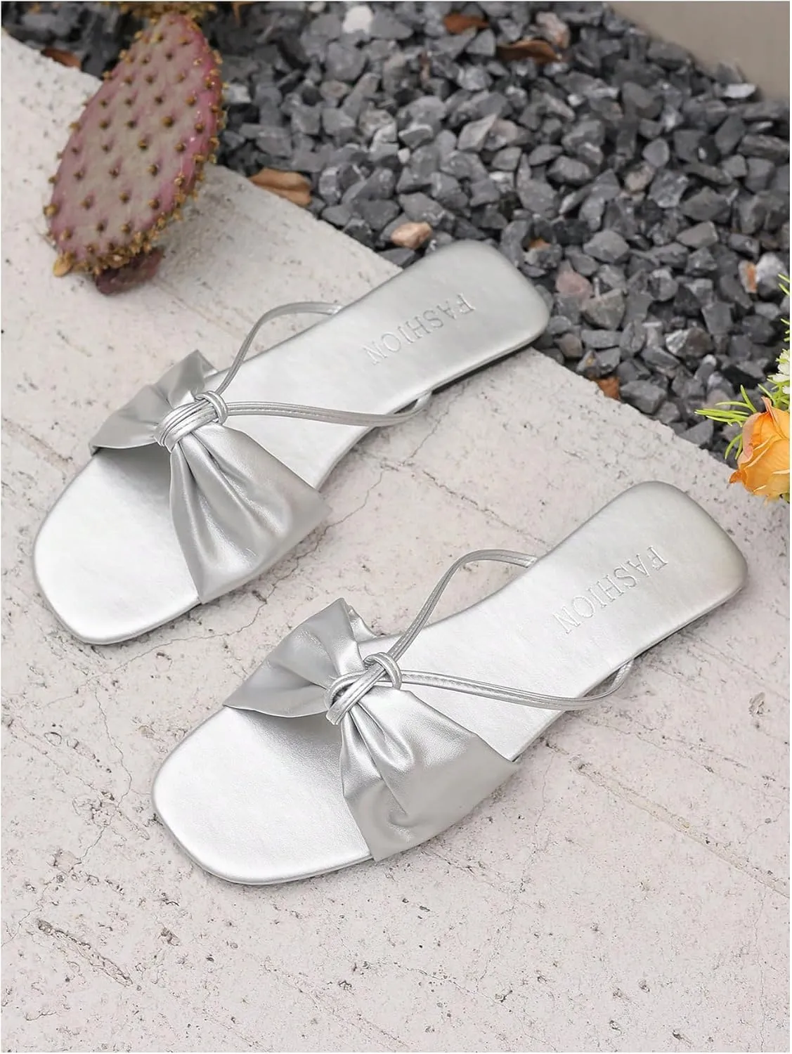 GORGLITTER Women's Bow Flats Sandals Dress Strappy Open Toe Summer Slides Sandal