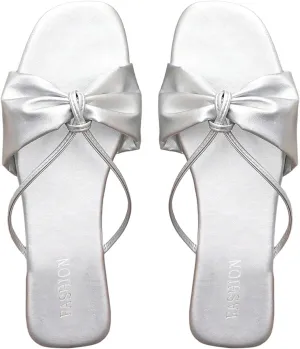 GORGLITTER Women's Bow Flats Sandals Dress Strappy Open Toe Summer Slides Sandal