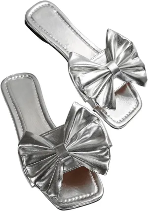 GORGLITTER Women's Bow Sandals Square Open Toe Slip on Dressy Summer Sandals