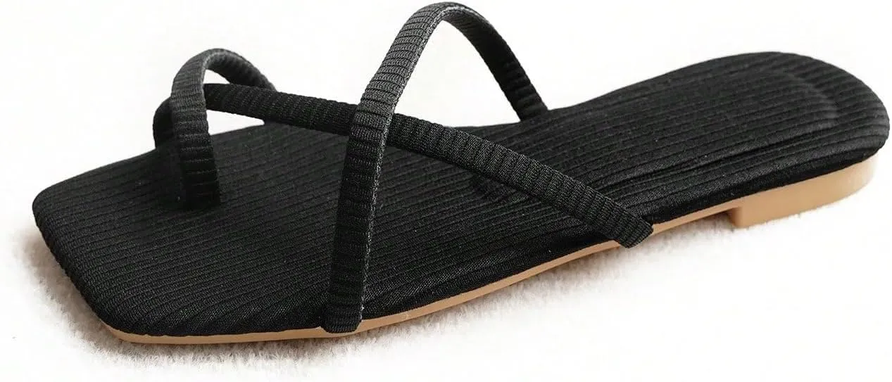 GORGLITTER Women's Cute Strappy Sandals Flat Sandals Toe Ring Summer Slide Sandal Slip on Flip Flops