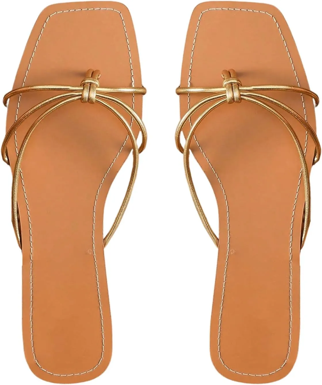 GORGLITTER Women's Strappy Flat Sandals Square Open Toe Flip Flops Comfy Summer Slip On Flat Shoes