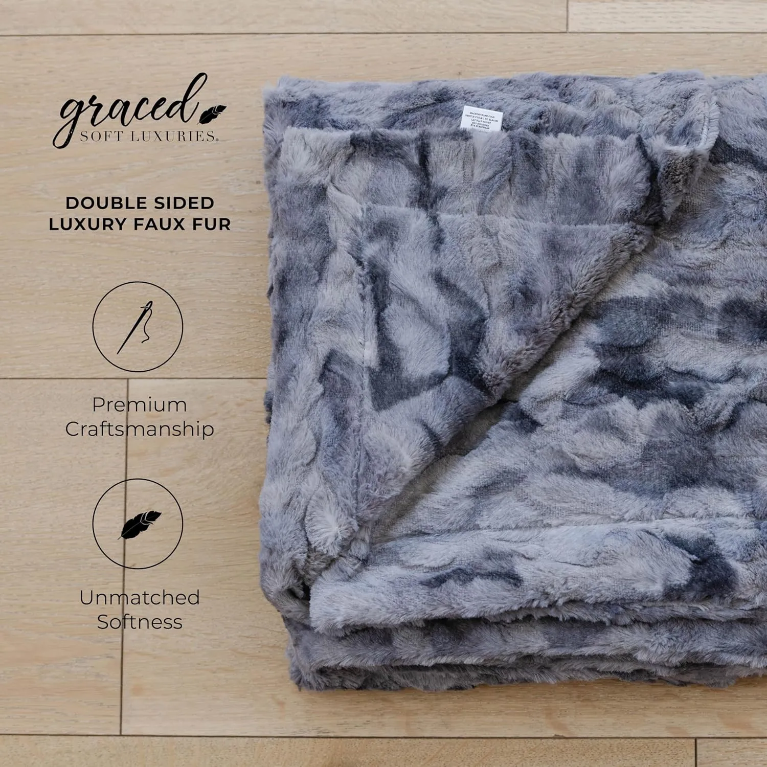 GRACED SOFT LUXURIES Oversized Throw Blanket Living Room Decor Softest Warm Elegant Aesthetic Comfy Cozy Faux Fur for Home, Couch, Sofa, Bed, Chair (XL 60" x 80", Marbled Gray)