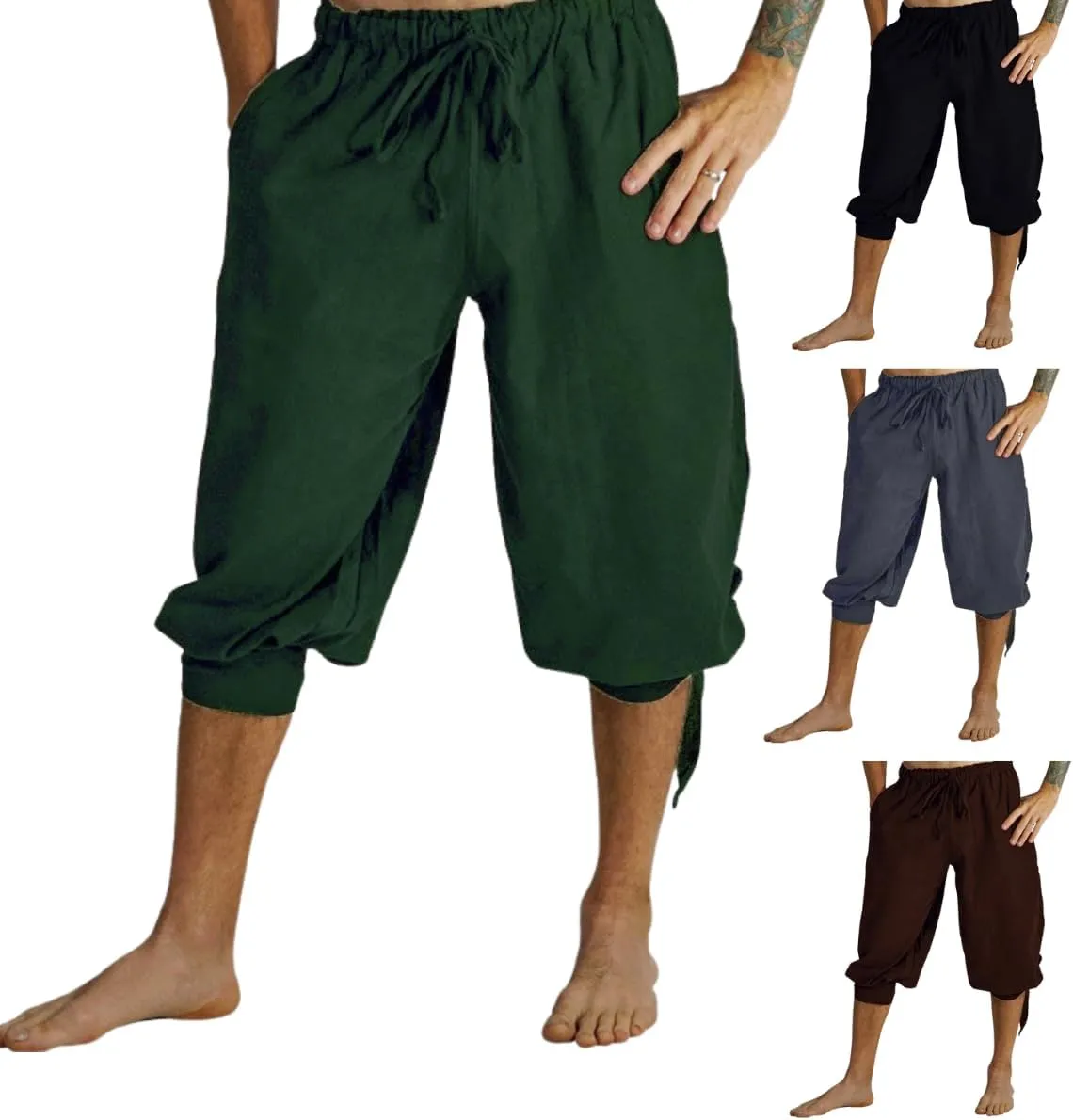 GRAJTCIN Medieval Pirate Pants Men Short Renaissance Viking Lace Up Cosplay