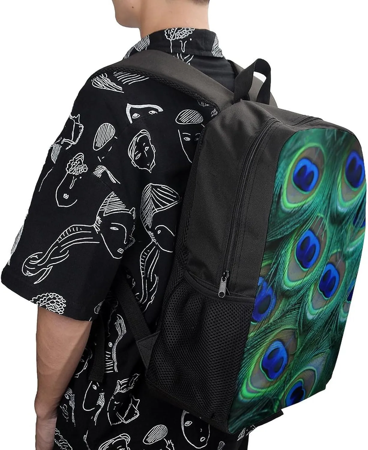 Green Peacock Feather Lightweight Backpack Casual Carry On Laptop Backpack,Hiking Bag for Camping Sports Work
