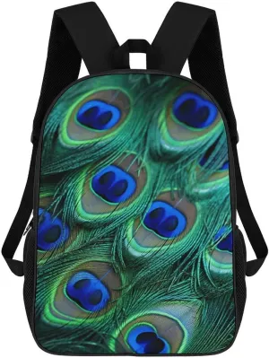 Green Peacock Feather Lightweight Backpack Casual Carry On Laptop Backpack,Hiking Bag for Camping Sports Work