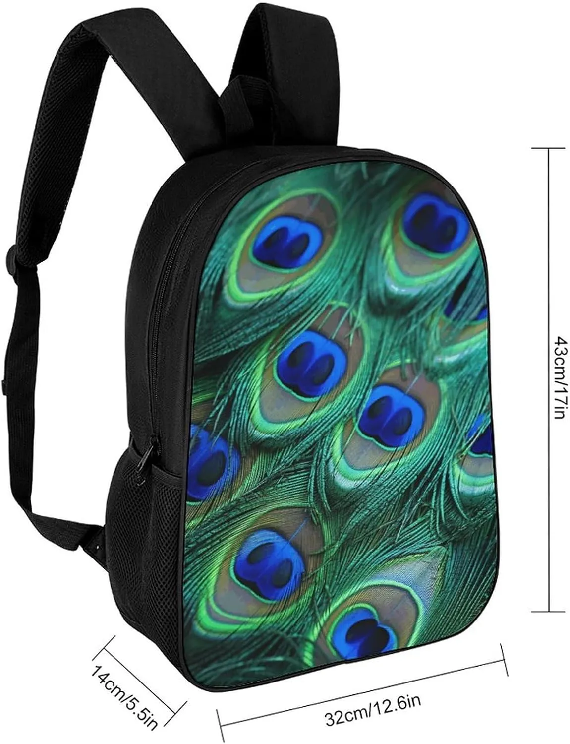 Green Peacock Feather Lightweight Backpack Casual Carry On Laptop Backpack,Hiking Bag for Camping Sports Work
