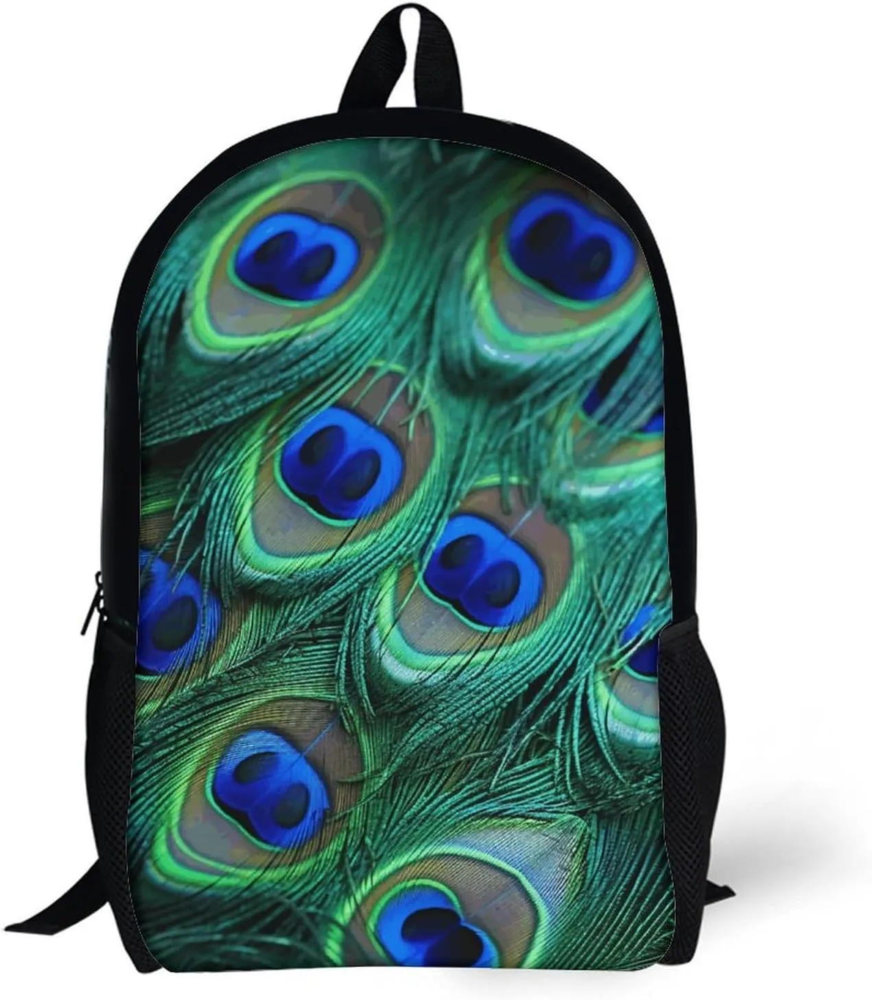 Green Peacock Feather Lightweight Backpack Casual Carry On Laptop Backpack,Hiking Bag for Camping Sports Work