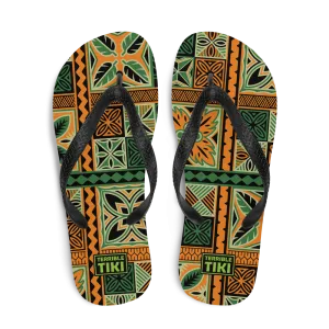 Green Tiki Squares Flip-Flops