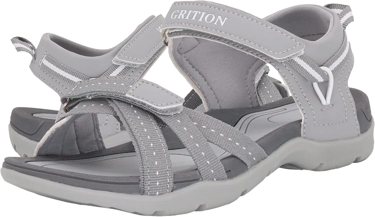 GRITION Women Hiking Sandals Comfortable Walking Sport Sandals Summer, Open Toe Athletic Sports Shoes Waterproof Lightweight For Travelling Outdoor Trekking Beach 9US/40EU Light Grey
