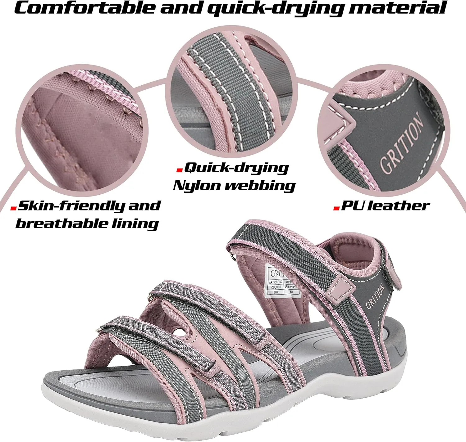 GRITION Women Hiking Sandals Girls, Outdoor Sport Water Shoes, Summer Flat Cross-Tied Sandals Open Toe Adjustable Walking Shoes