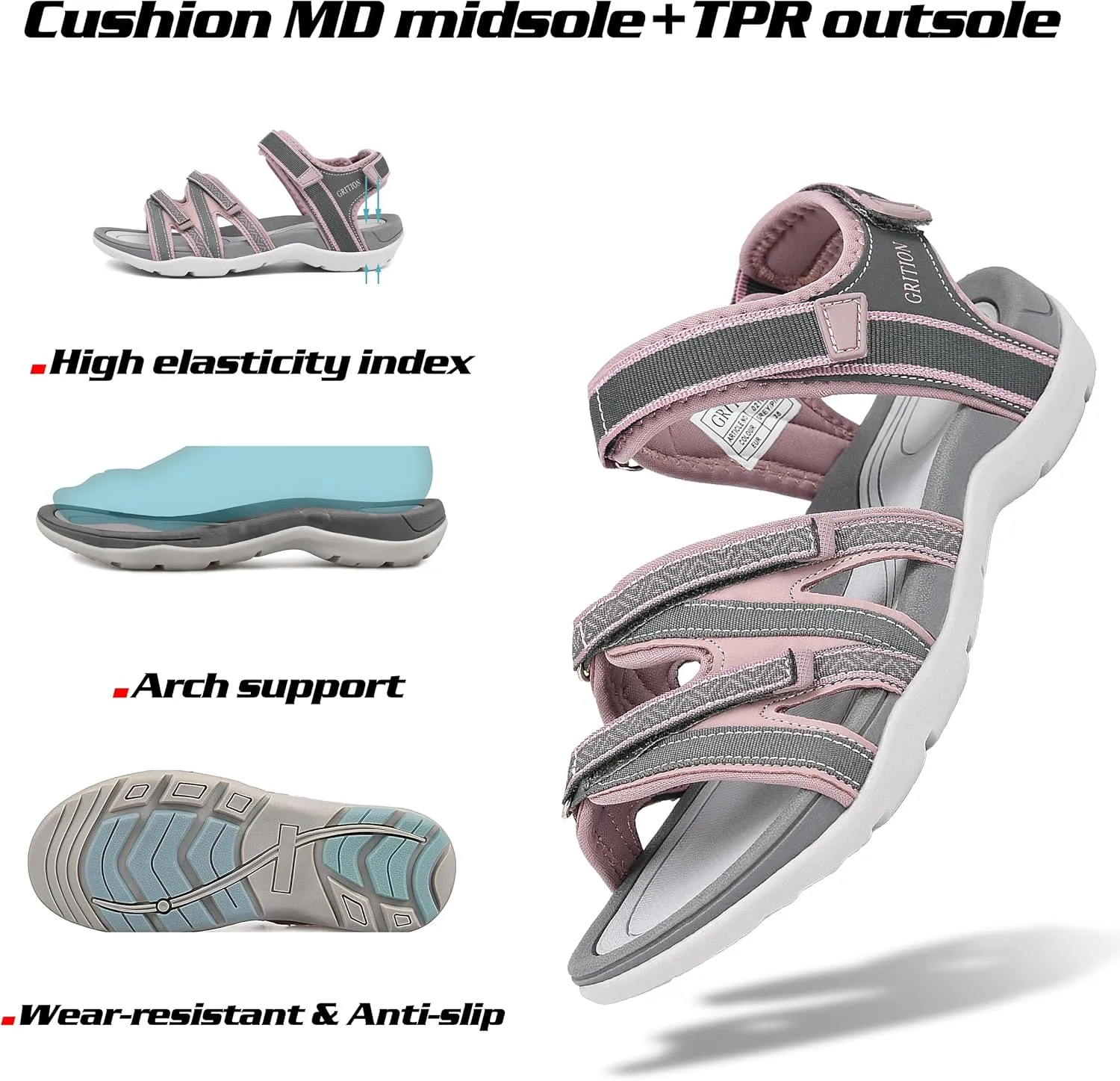 GRITION Women Hiking Sandals Girls, Outdoor Sport Water Shoes, Summer Flat Cross-Tied Sandals Open Toe Adjustable Walking Shoes