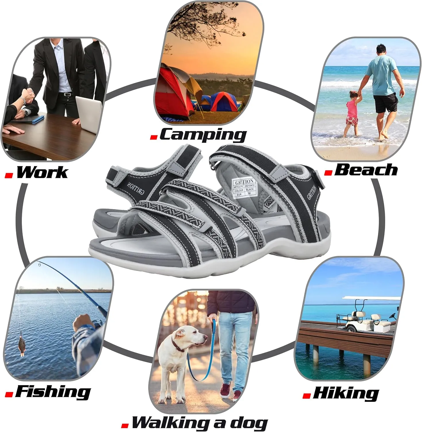 GRITION Women Hiking Sandals Girls, Outdoor Sport Water Shoes, Summer Flat Cross-Tied Sandals Open Toe Adjustable Walking Shoes