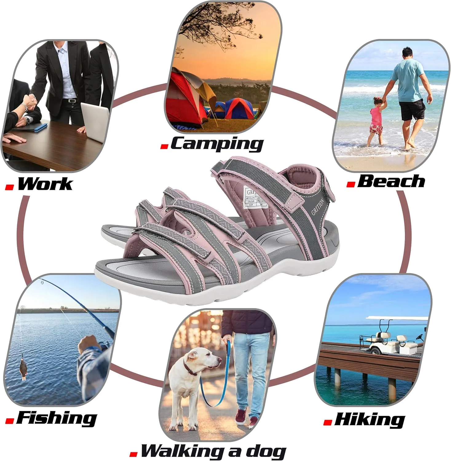 GRITION Women Hiking Sandals Girls, Outdoor Sport Water Shoes, Summer Flat Cross-Tied Sandals Open Toe Adjustable Walking Shoes