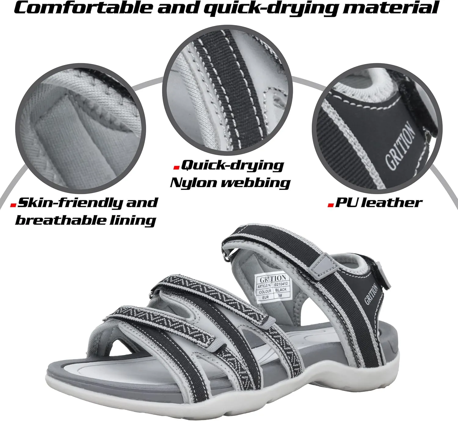 GRITION Women Hiking Sandals Girls, Outdoor Sport Water Shoes, Summer Flat Cross-Tied Sandals Open Toe Adjustable Walking Shoes