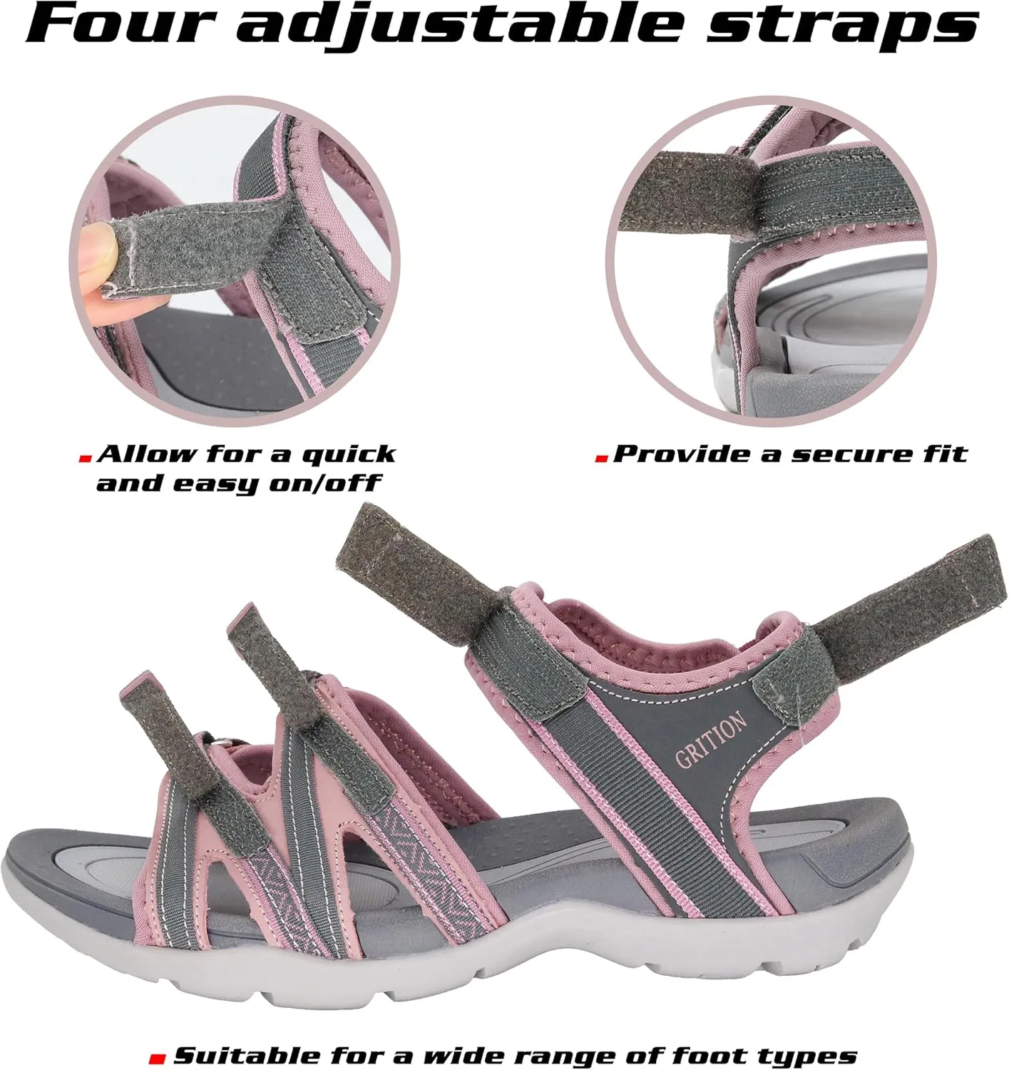 GRITION Women Hiking Sandals Girls, Outdoor Sport Water Shoes, Summer Flat Cross-Tied Sandals Open Toe Adjustable Walking Shoes
