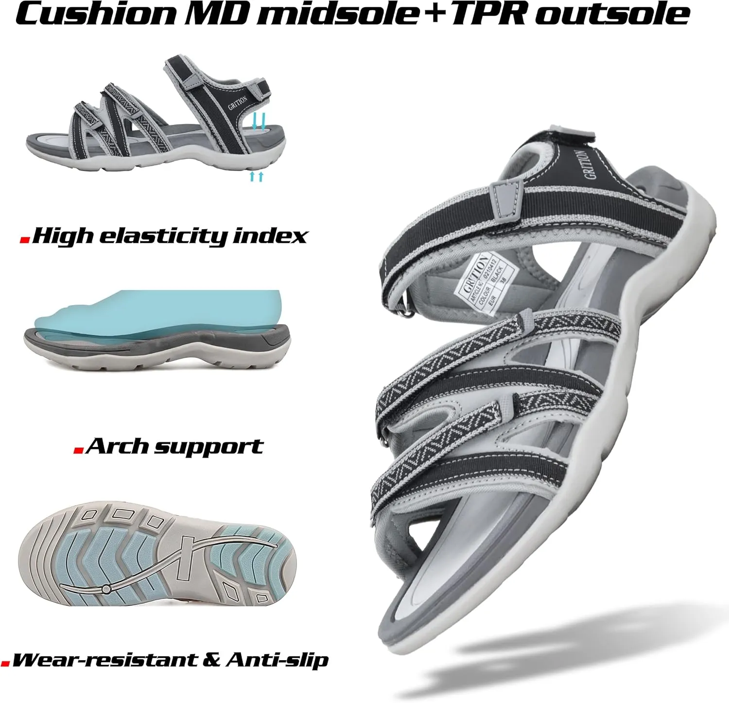 GRITION Women Hiking Sandals Girls, Outdoor Sport Water Shoes, Summer Flat Cross-Tied Sandals Open Toe Adjustable Walking Shoes