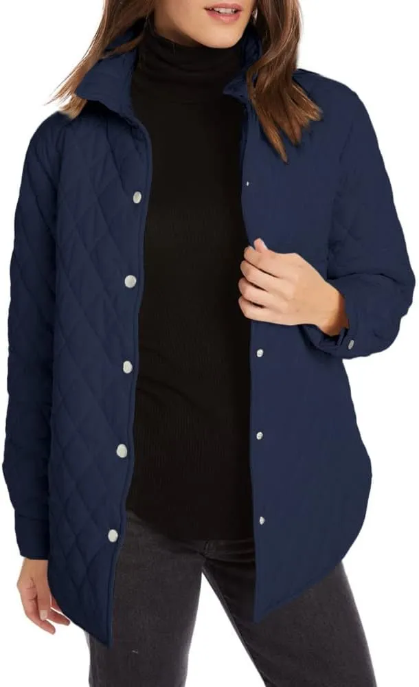 Grlasen Women's Lightweight Quilted Jacket Stand Collar Single-breasted Long Sleeve Warm Oversized Coat with Pockets