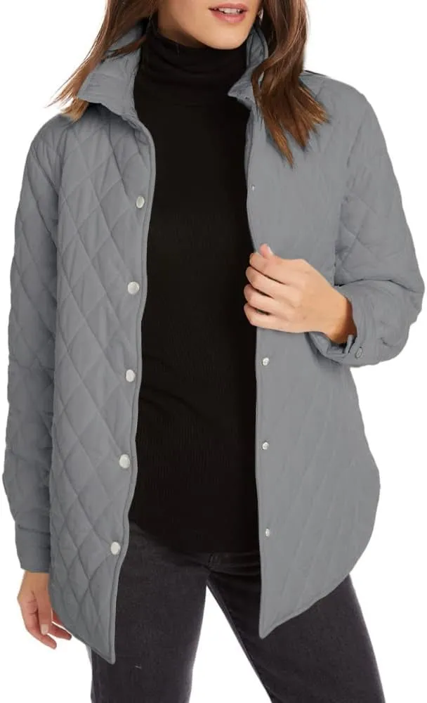 Grlasen Women's Lightweight Quilted Jacket Stand Collar Single-breasted Long Sleeve Warm Oversized Coat with Pockets