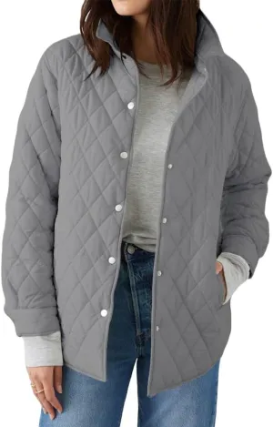 Grlasen Women's Lightweight Quilted Jacket Stand Collar Single-breasted Long Sleeve Warm Oversized Coat with Pockets