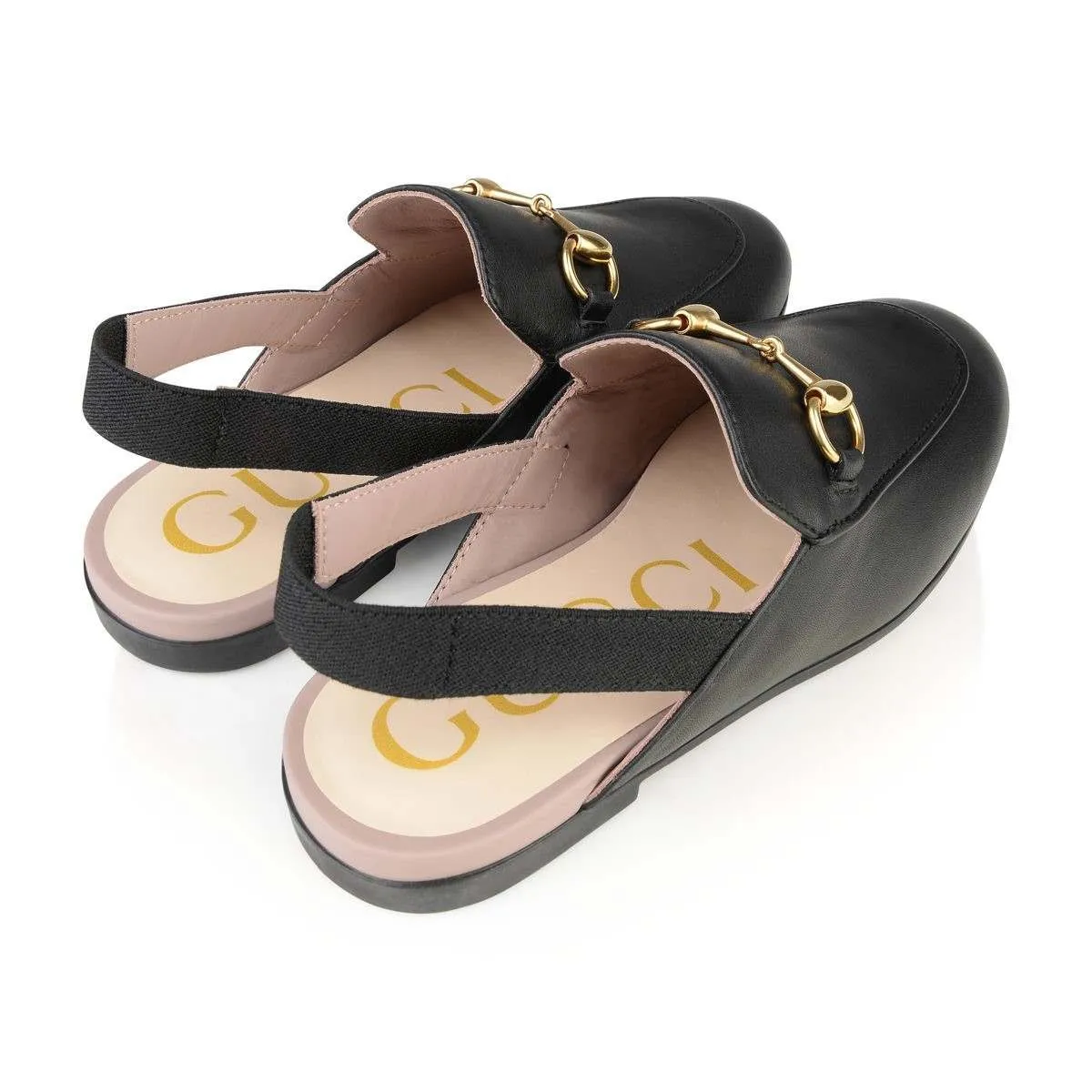Gucci Kids Leather Princetown Loafer Slides in Black
