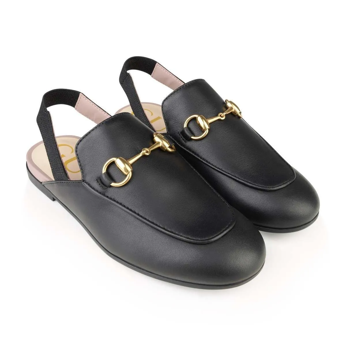 Gucci Kids Leather Princetown Loafer Slides in Black