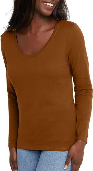 Hanes Womens Originals Long Sleeve Cotton V-Neck T-Shirt, Lightweight V-Neck Tee, Modern Fit