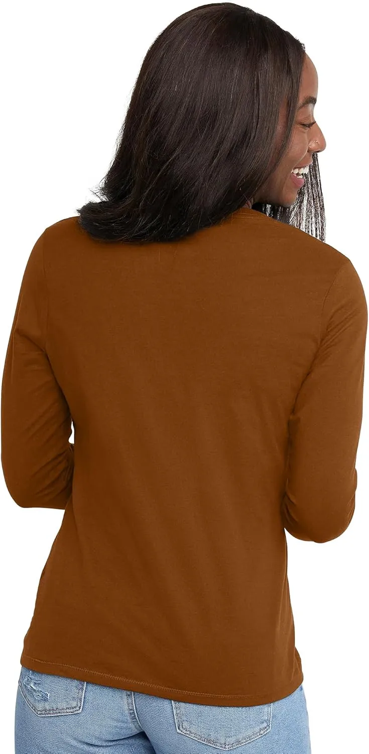 Hanes Womens Originals Long Sleeve Cotton V-Neck T-Shirt, Lightweight V-Neck Tee, Modern Fit