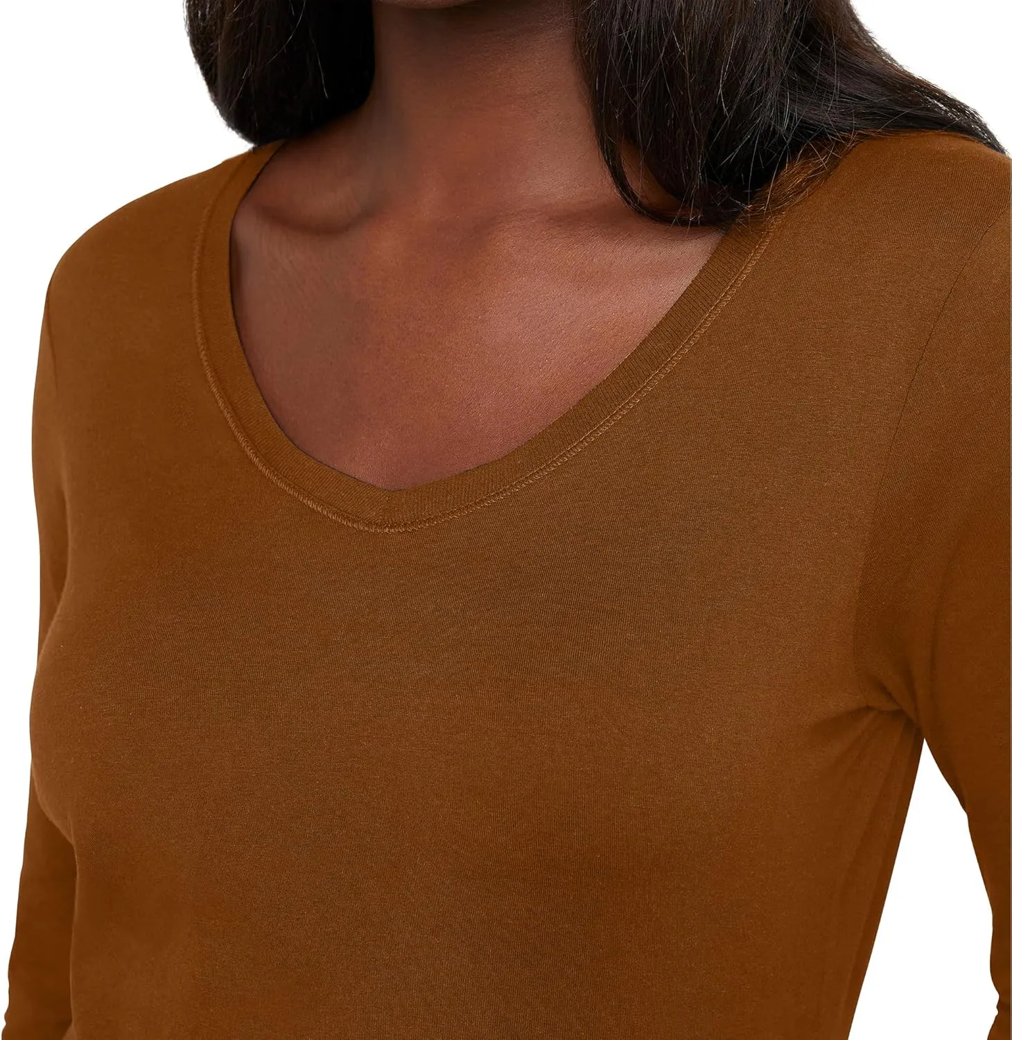 Hanes Womens Originals Long Sleeve Cotton V-Neck T-Shirt, Lightweight V-Neck Tee, Modern Fit