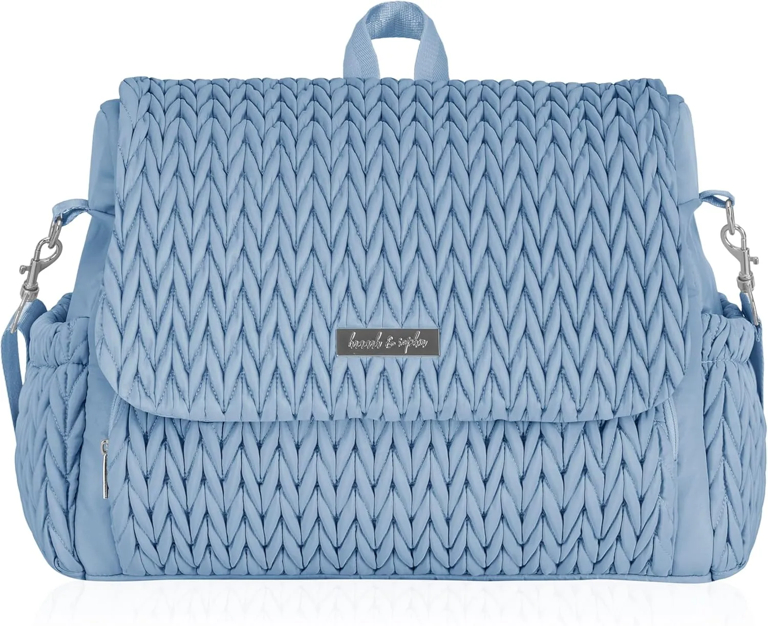 Hannah & Sophia Belle Convertible Baby Diaper Backpack & Bag in Moonmist Blue, Large Size, Dual Sided Water Resistant Changing Mat Included, Detachable Shoulder Straps, Easy To Use
