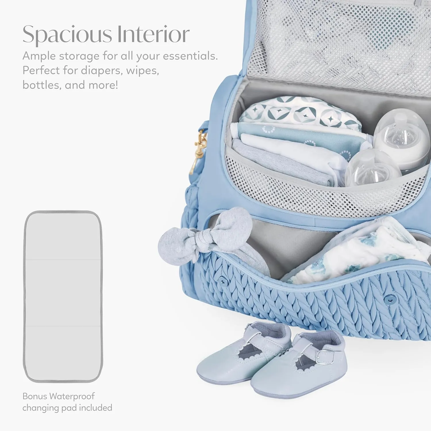 Hannah & Sophia Belle Convertible Baby Diaper Backpack & Bag in Moonmist Blue, Large Size, Dual Sided Water Resistant Changing Mat Included, Detachable Shoulder Straps, Easy To Use