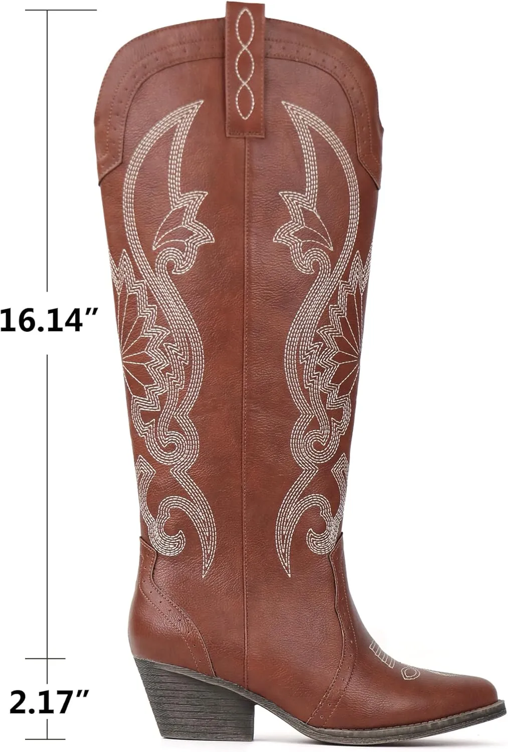 Hawkwell Women's Cowboy Cowgirl Boots Slip On Pointed Toe and Block Heel Shoes with Classic Embroidered Pull On Tall Boot for Ladies Dress Western Knee High Boots